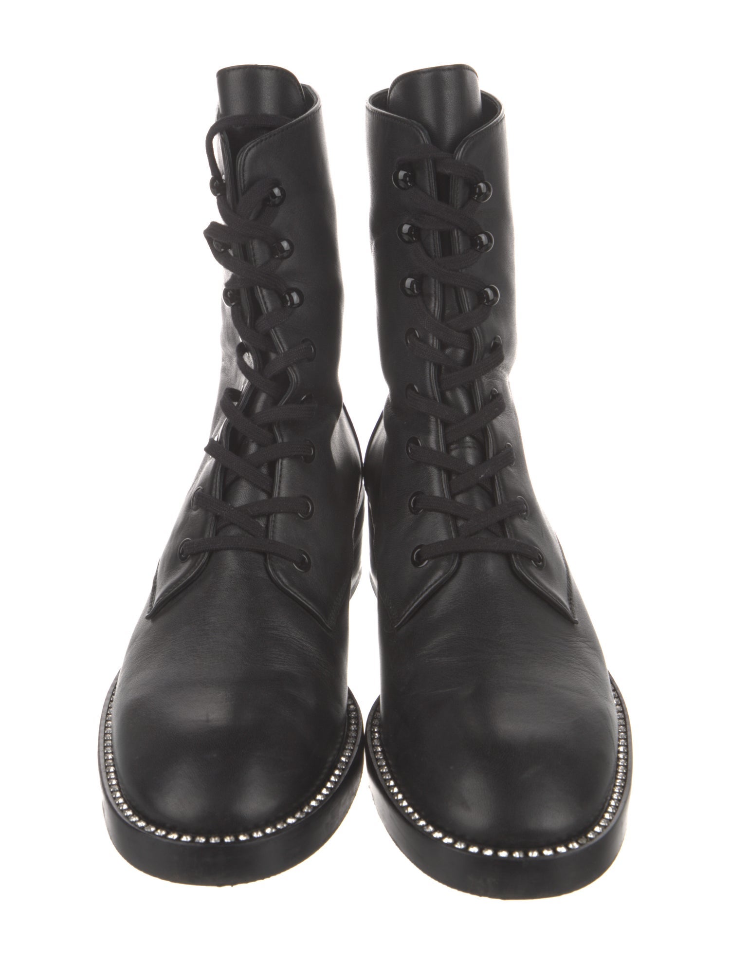 Stuart Weitzman Leather Crystal Embellishments Combat Boots